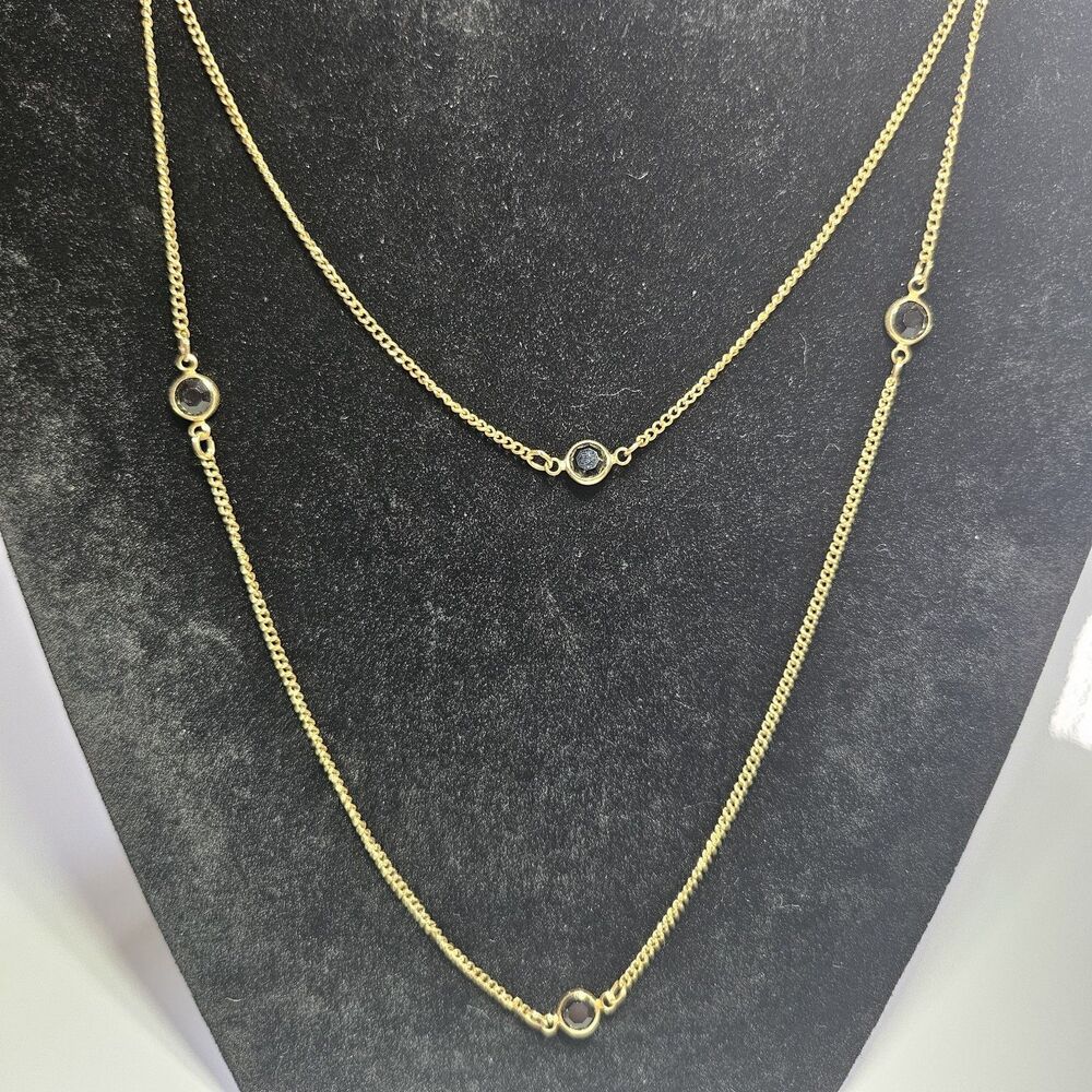 Vntg Sarah Coventry Gold Tone Sparkle By The Yard Jet Necklace 1977 48"